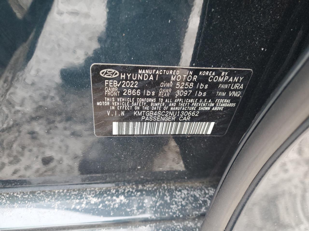 2022 GENESIS G80 BASE VIN:KMTGB4SC2NU130662