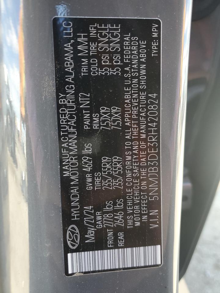 2024 HYUNDAI TUCSON SEL VIN:5NMJB3DE3RH420824