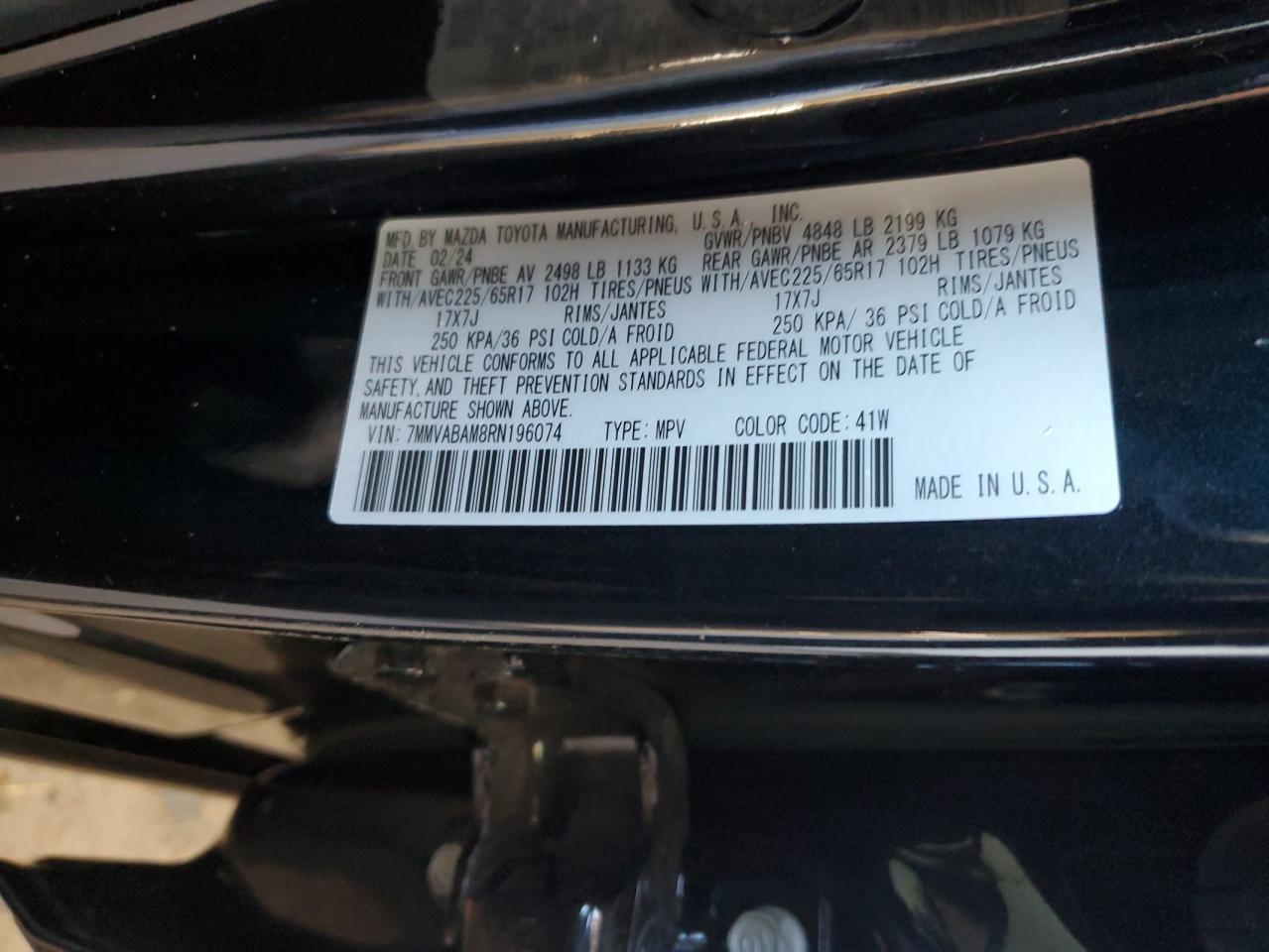 2024 MAZDA CX-50 SELECT VIN:7MMVABAM8RN196074