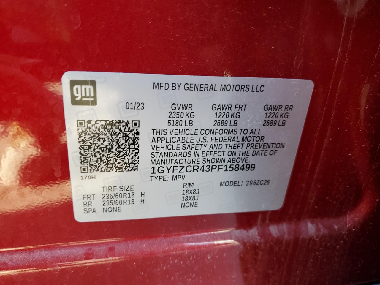 2023 CADILLAC XT4 PREMIUM LUXURY VIN:1GYFZCR43PF158499