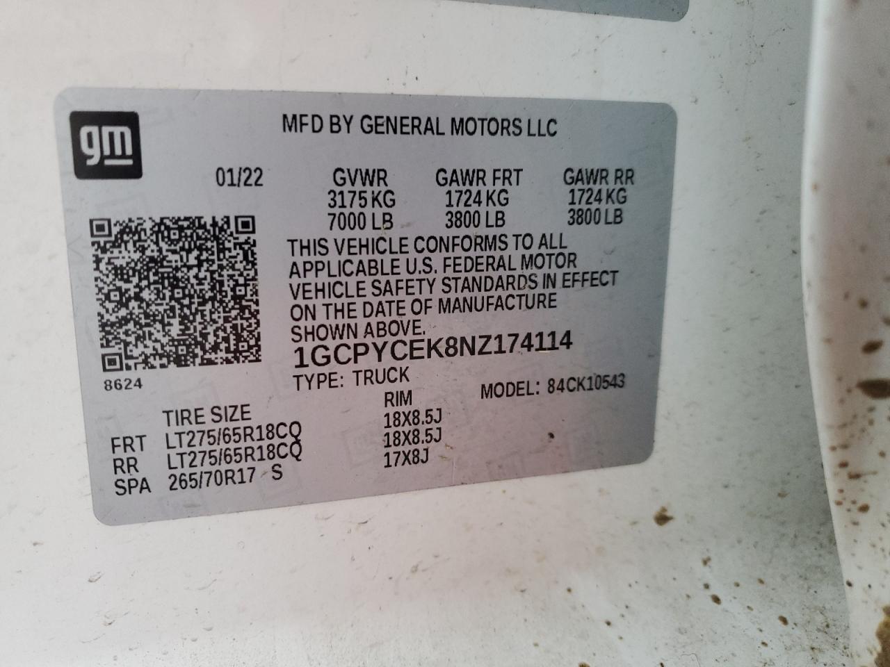 2022 CHEVROLET SILVERADO LTD K1500 TRAIL BOSS CUSTOM VIN:1GCPYCEK8NZ174114