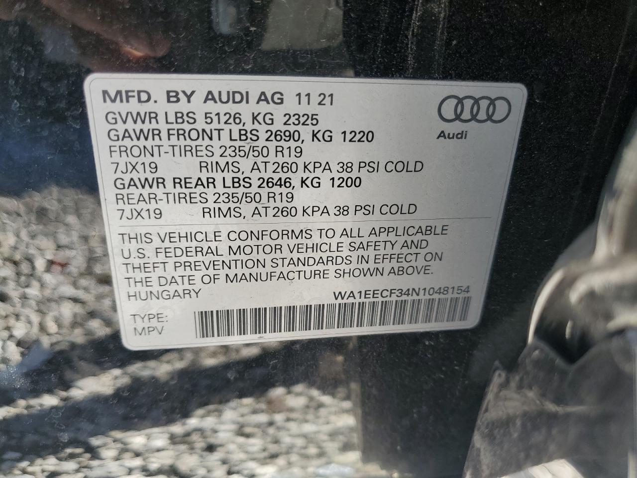 2022 AUDI Q3 PREMIUM PLUS S LINE 45 VIN:WA1EECF34N1048154