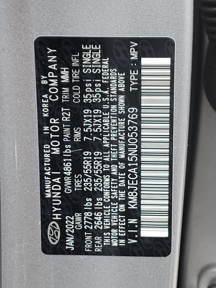 2022 HYUNDAI TUCSON LIMITED VIN:KM8JECA15NU053769