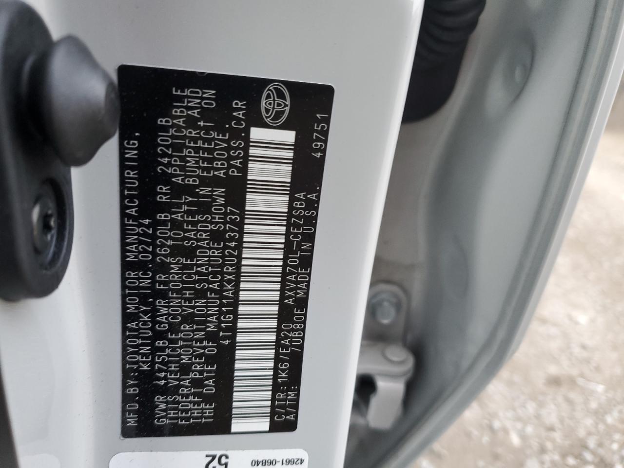 2024 TOYOTA CAMRY SE NIGHT SHADE VIN:4T1G11AKXRU243737
