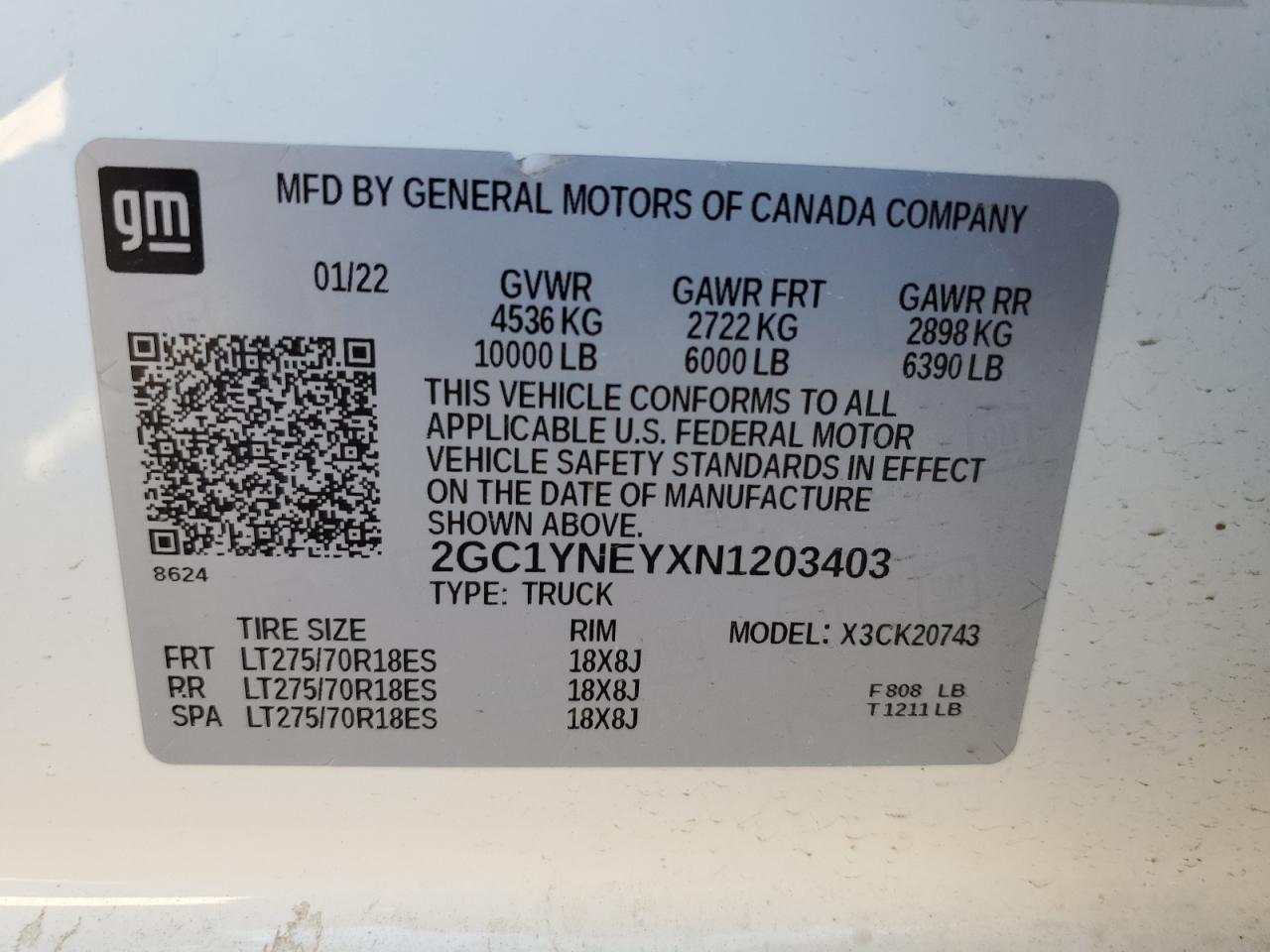 2022 CHEVROLET SILVERADO K2500 HEAVY DUTY LT VIN:2GC1YNEYXN1203403