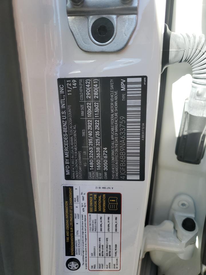 2022 MERCEDES-BENZ GLE AMG 53 4MATIC VIN:4JGFB6BB9NA633759