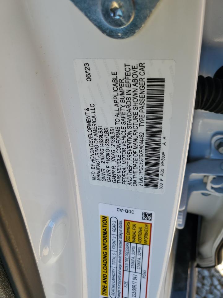2023 HONDA ACCORD HYBRID EXL VIN:1HGCY2F6XPA044462