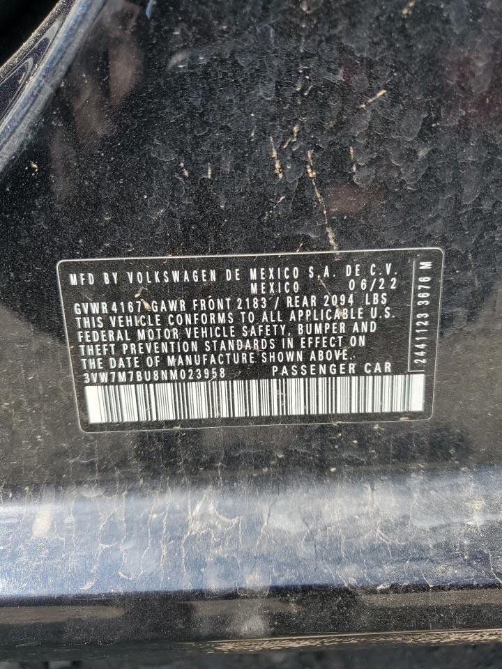 2022 VOLKSWAGEN JETTA SE VIN:3VW7M7BU8NM023958