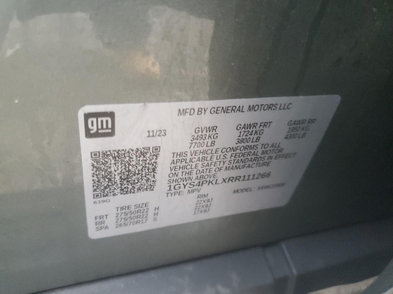 2024 CADILLAC ESCALADE ESV SPORT VIN:1GYS4PKLXRR111266