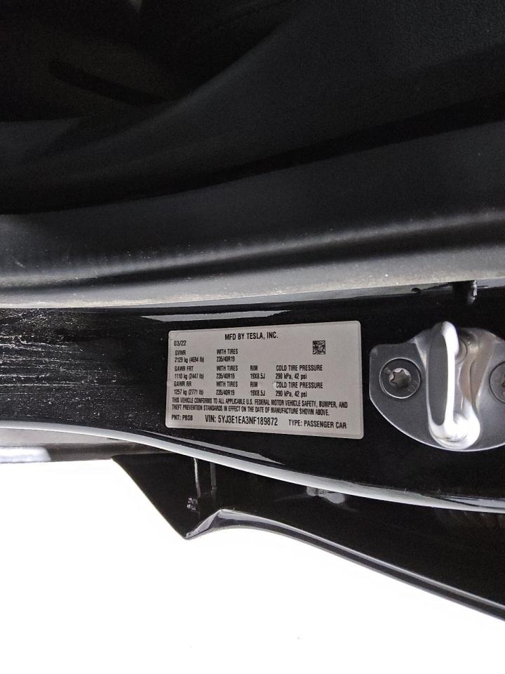 2022 TESLA MODEL 3  VIN:5YJ3E1EA3NF189872