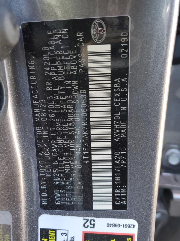 2024 TOYOTA CAMRY SE NIGHT SHADE VIN:4T1S31AK7RU060638