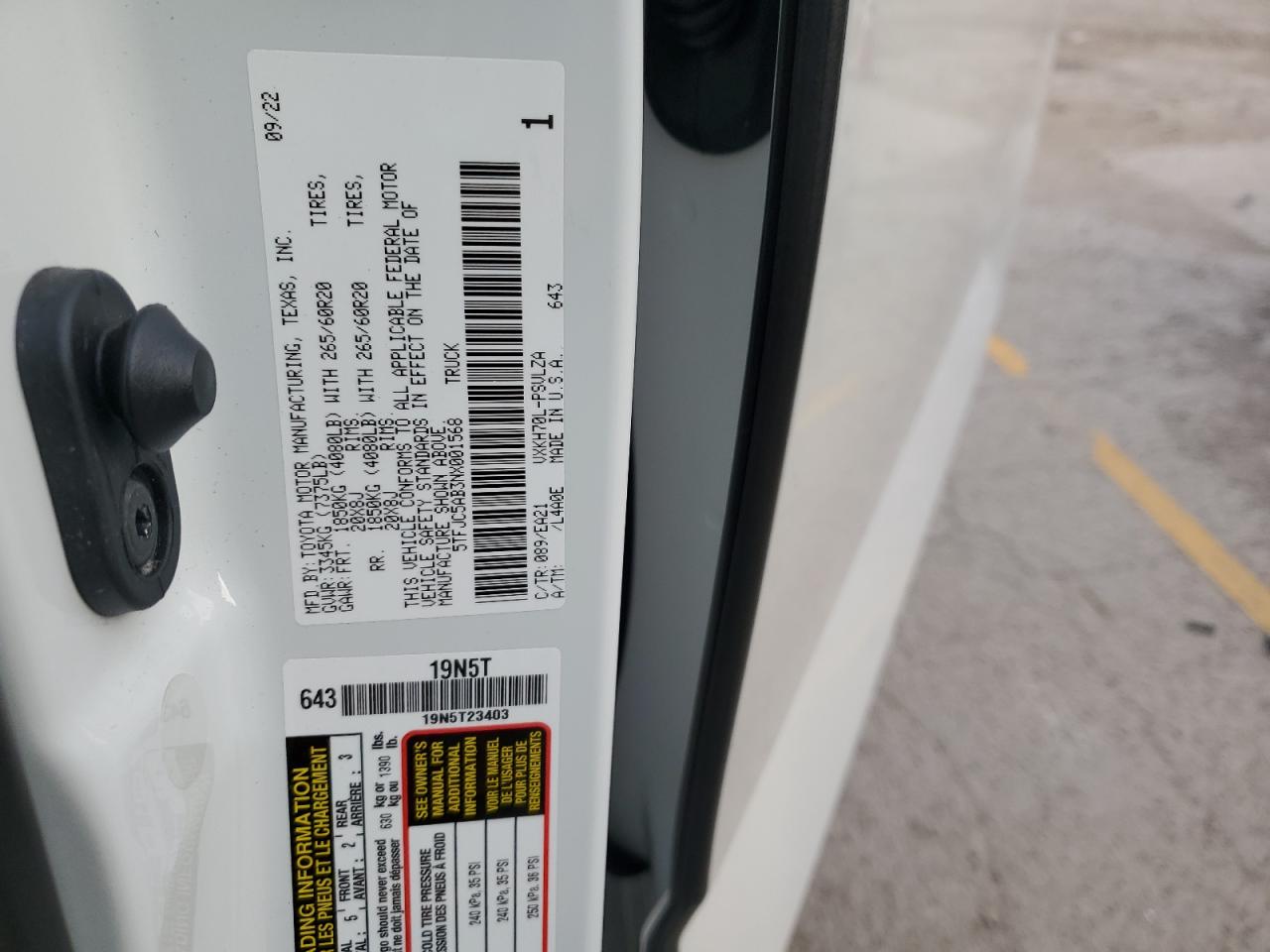 2022 TOYOTA TUNDRA CREWMAX LIMITED VIN:5TFJC5AB3NX001568