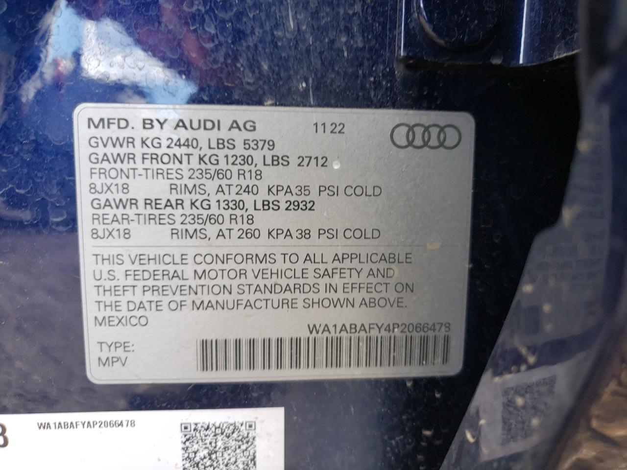 2023 AUDI Q5 PREMIUM 40 VIN:WA1ABAFY4P2066478