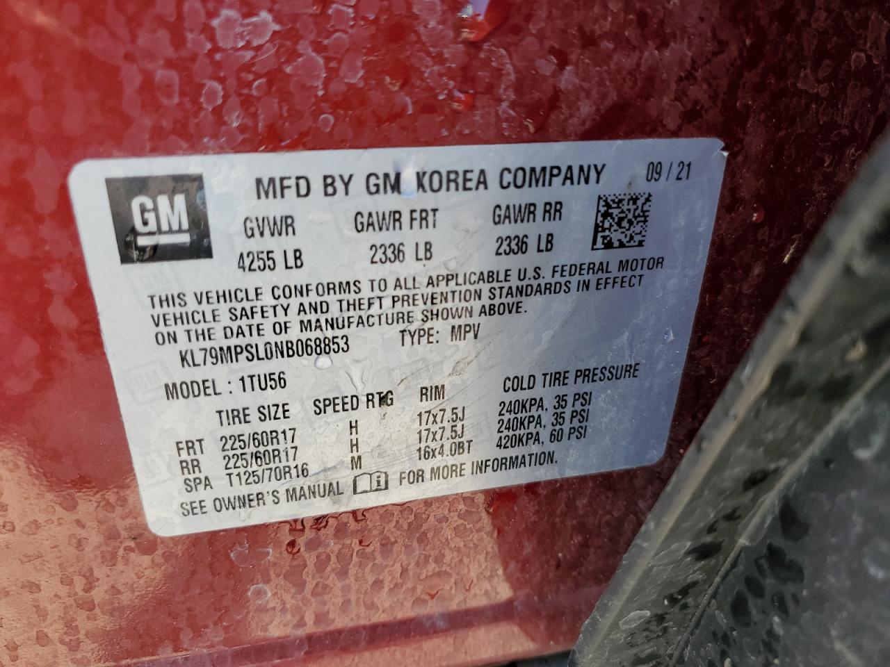 2022 CHEVROLET TRAILBLAZER LT VIN:KL79MPSL0NB068853