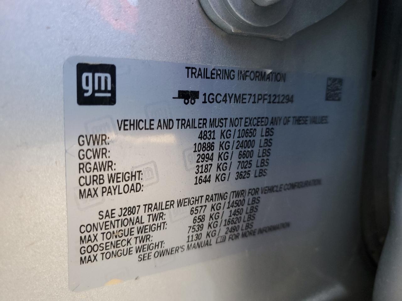 2023 CHEVROLET SILVERADO K2500 CUSTOM VIN:1GC4YME71PF121294