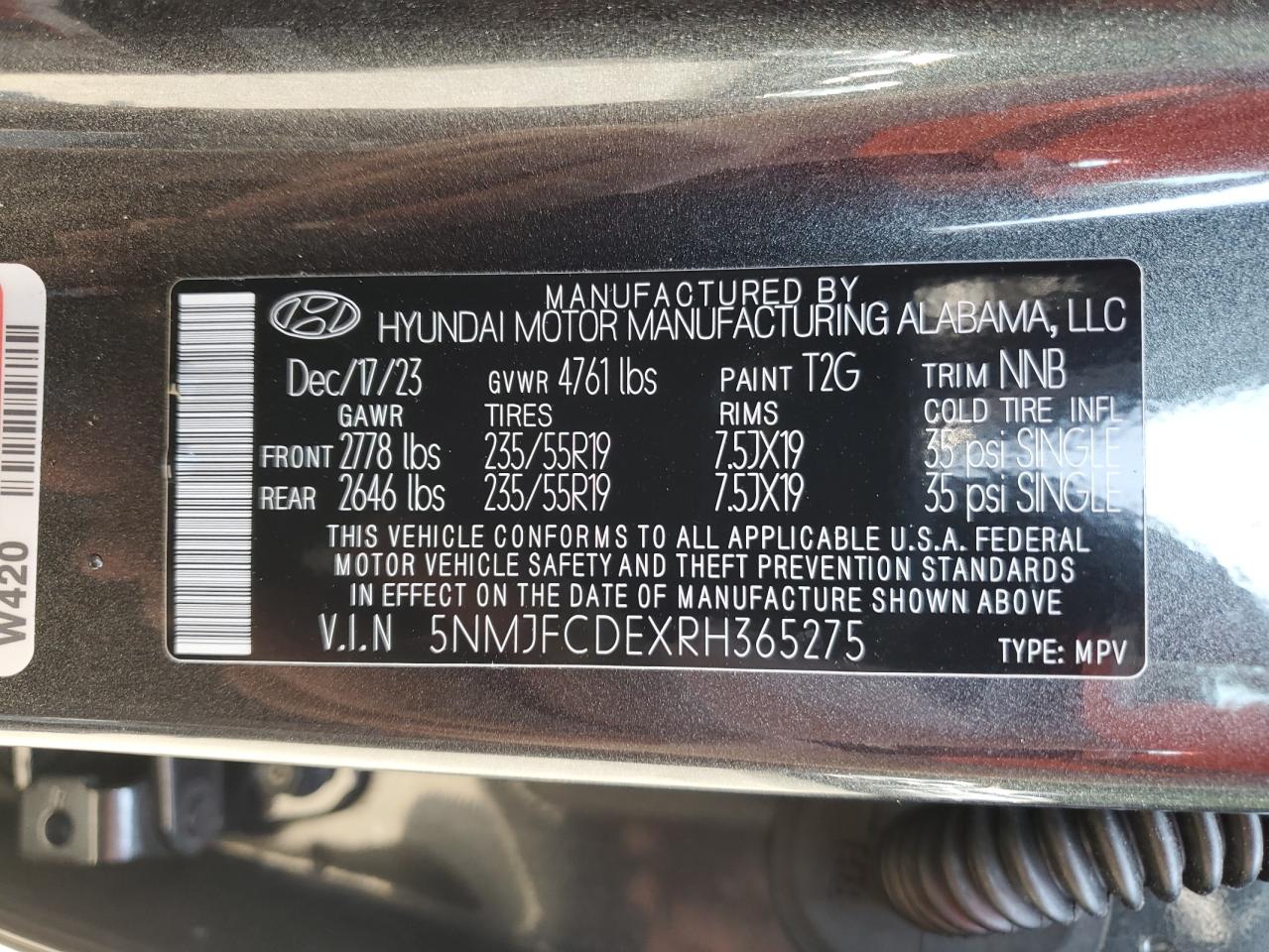 2024 HYUNDAI TUCSON SEL VIN:5NMJFCDEXRH365275