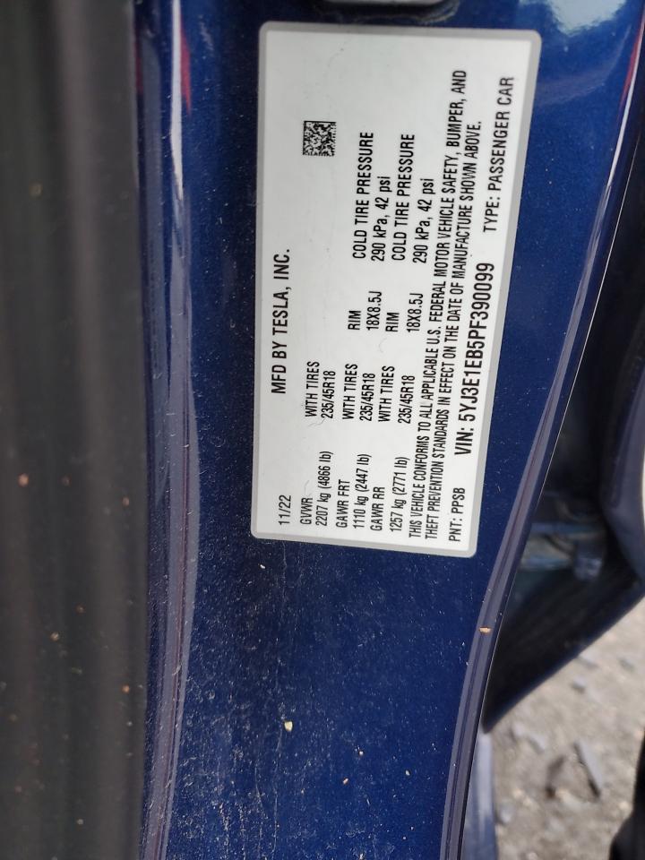 2023 TESLA MODEL 3  VIN:5YJ3E1EB5PF390099