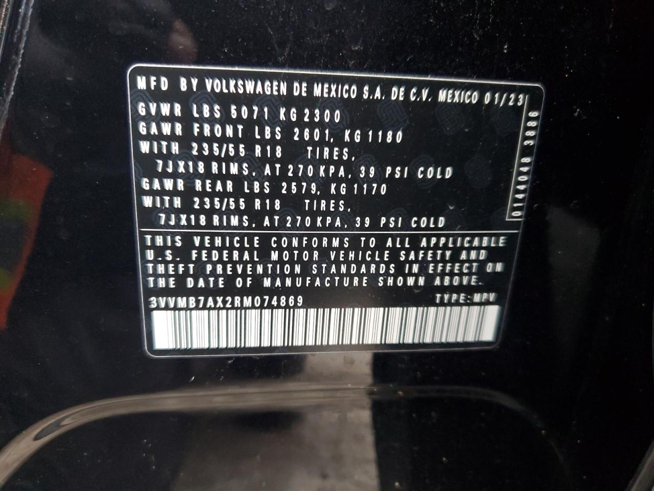 2024 VOLKSWAGEN TIGUAN SE VIN:3VVMB7AX2RM074869