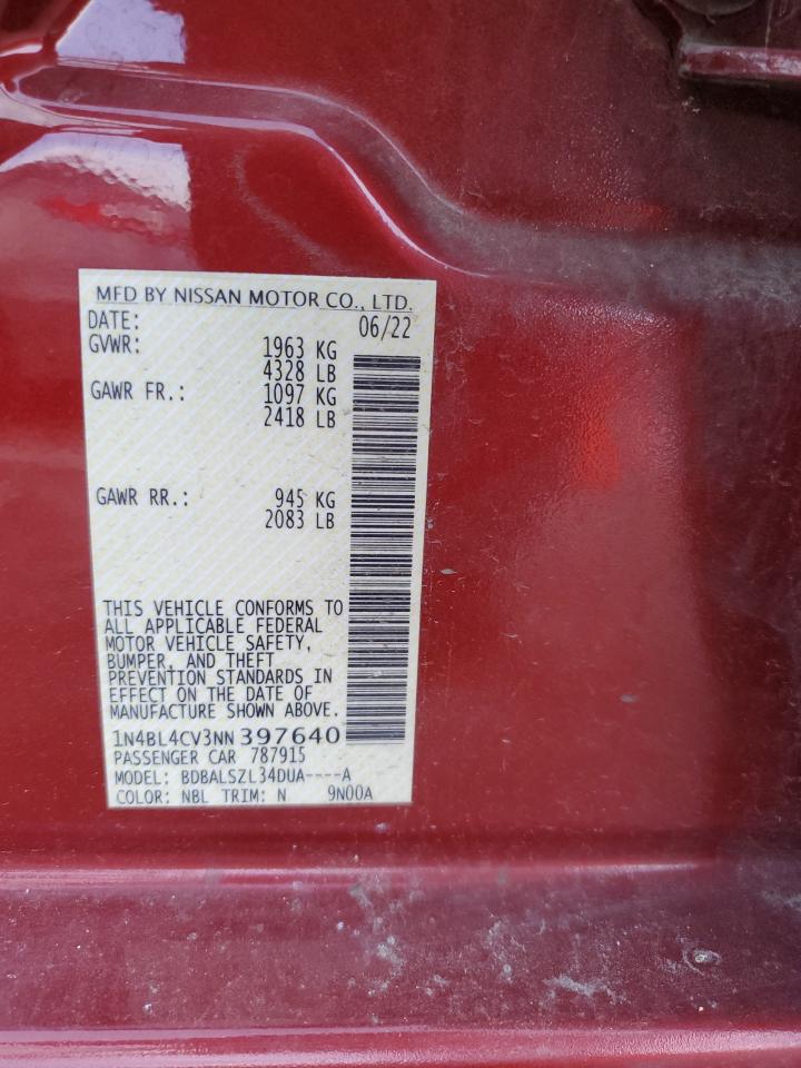 2022 NISSAN ALTIMA SR VIN:1N4BL4CV3NN397640