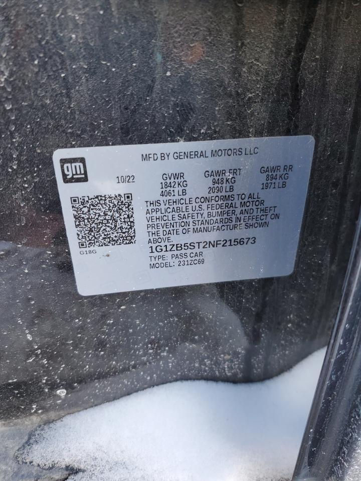 2022 CHEVROLET MALIBU LS VIN:1G1ZB5ST2NF215673