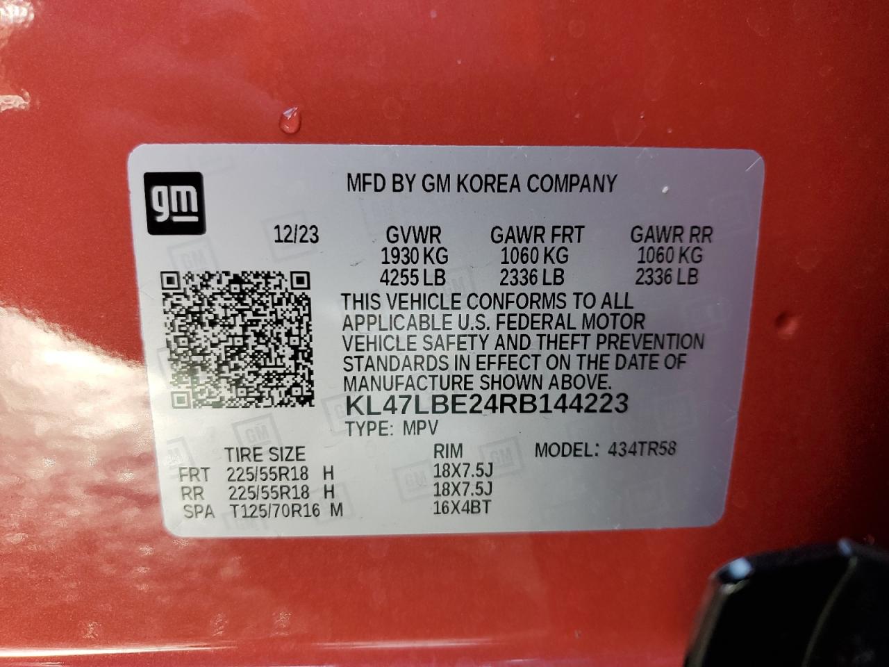 2024 BUICK ENVISTA SPORT TOURING VIN:KL47LBE24RB144223