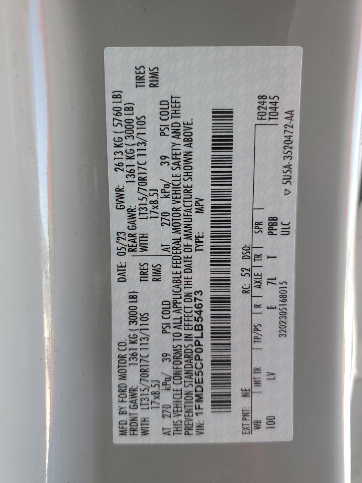 2023 FORD BRONCO BASE VIN:1FMDE5CP0PLB54673