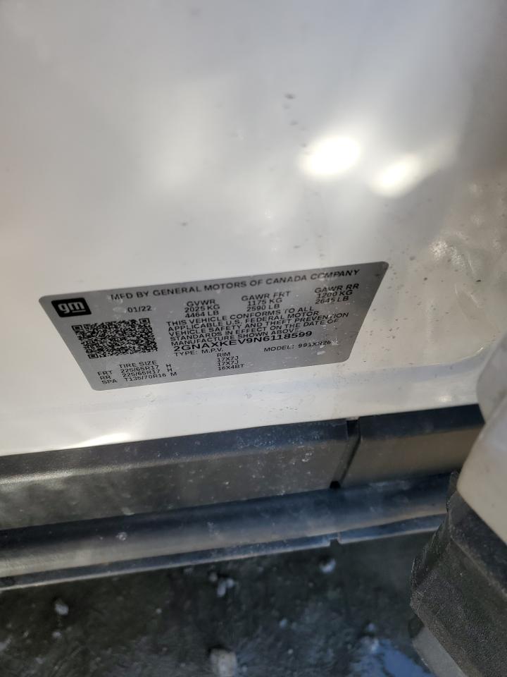 2022 CHEVROLET EQUINOX LT VIN:2GNAXKEV9N6118599