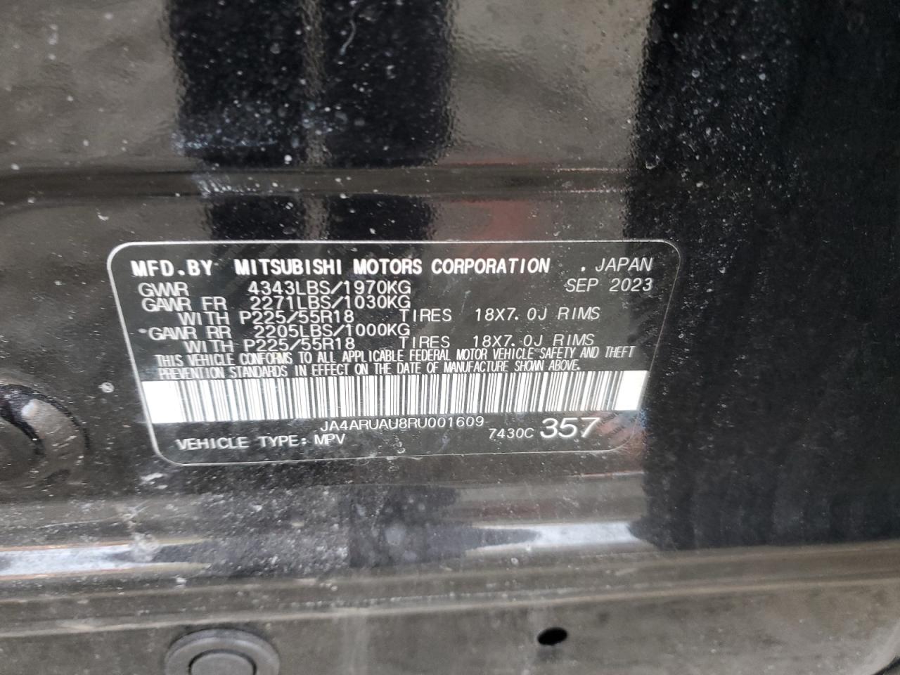 2024 MITSUBISHI OUTLANDER SPORT S/SE VIN:JA4ARUAU8RU001609