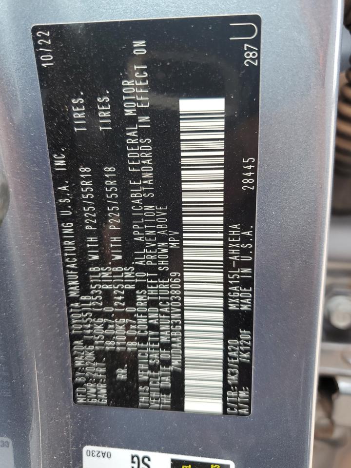 2022 TOYOTA COROLLA CROSS XLE VIN:7MUDAABG3NV038069