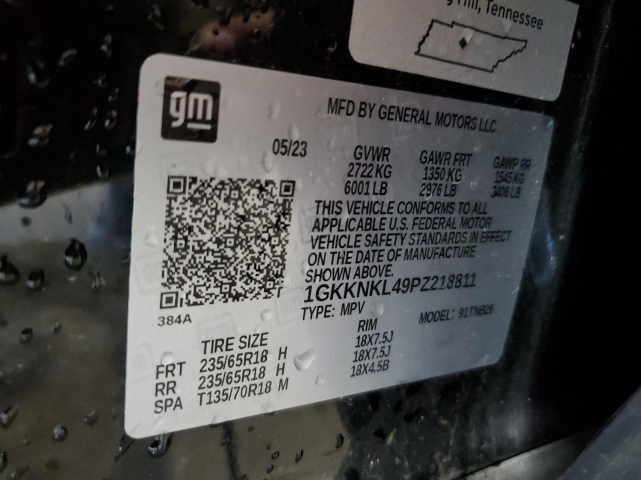 2023 GMC ACADIA SLE VIN:1GKKNKL49PZ218811