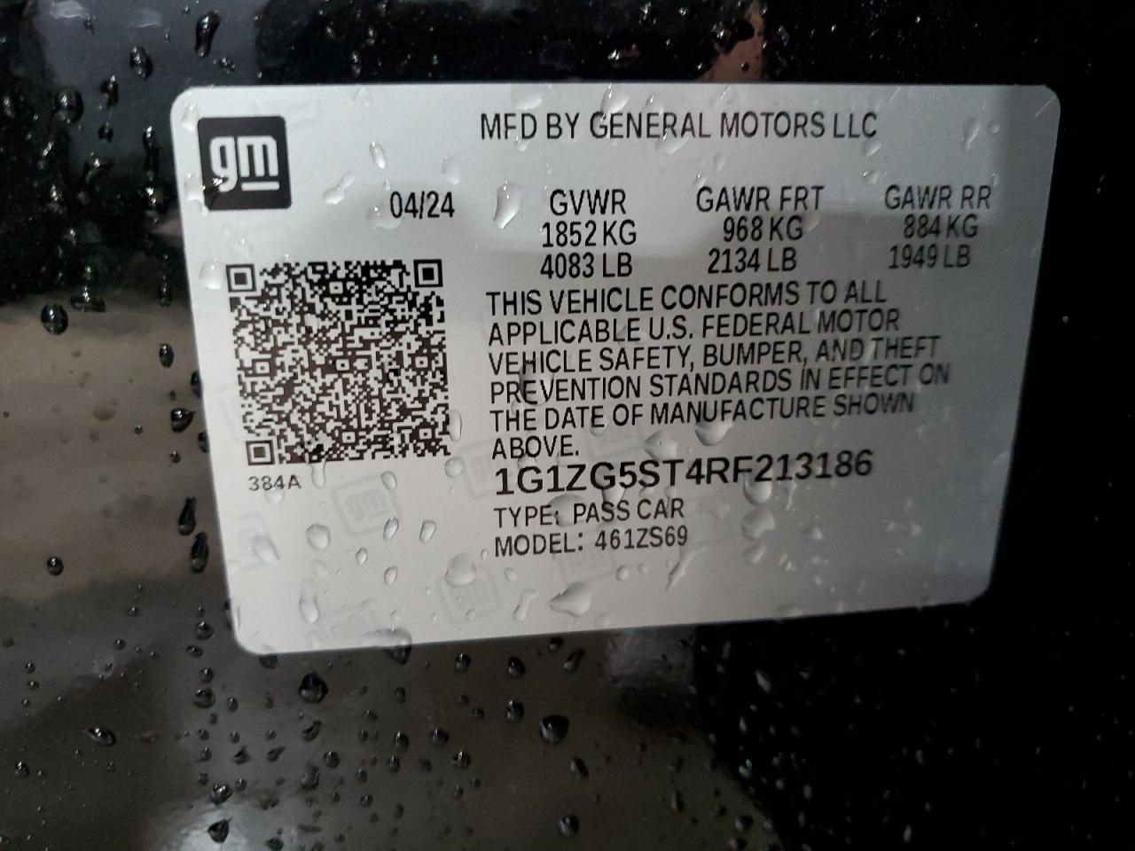 2024 CHEVROLET MALIBU RS VIN:1G1ZG5ST4RF213186