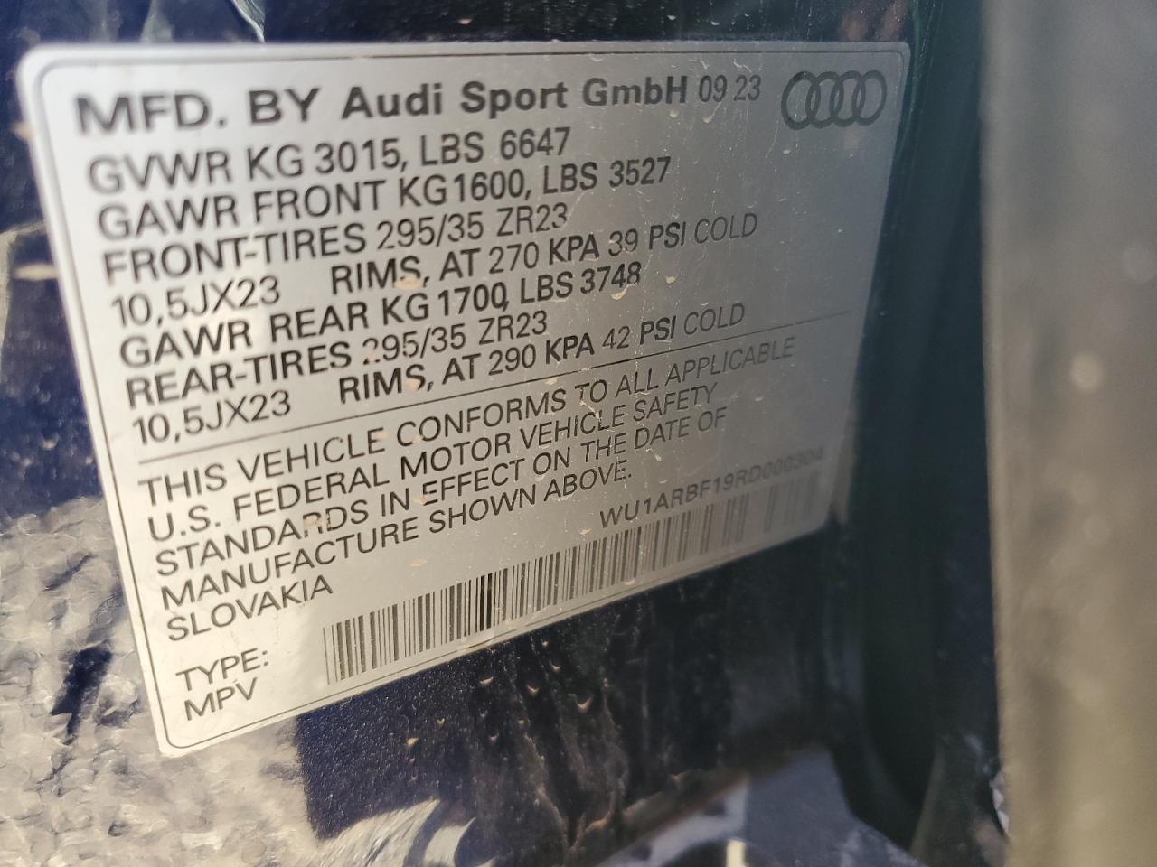 2024 AUDI RS Q8  VIN:WU1ARBF19RD000304