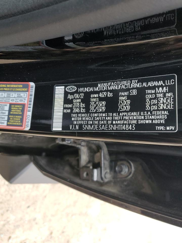 2022 HYUNDAI TUCSON LIMITED VIN:5NMJE3AE3NH114843