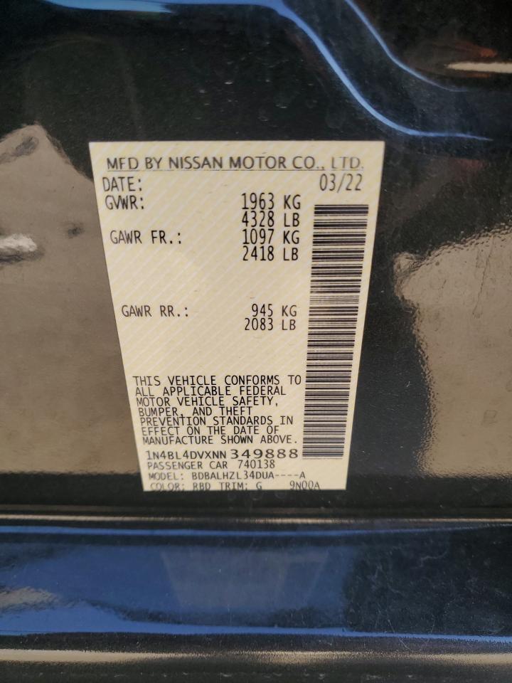 2022 NISSAN ALTIMA SV VIN:1N4BL4DVXNN349888