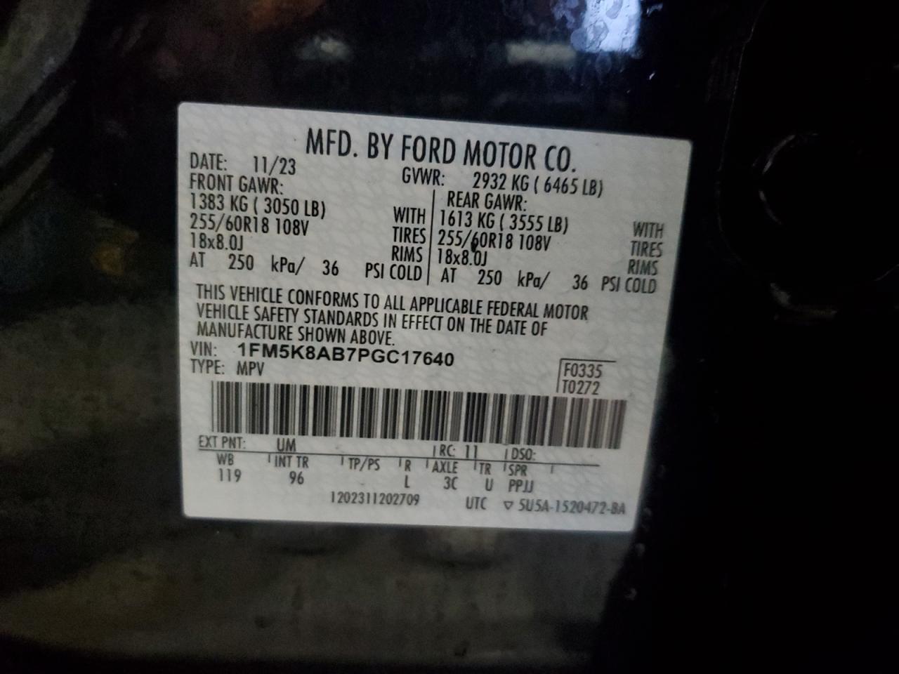 2023 FORD EXPLORER POLICE INTERCEPTOR VIN:1FM5K8AB7PGC17640