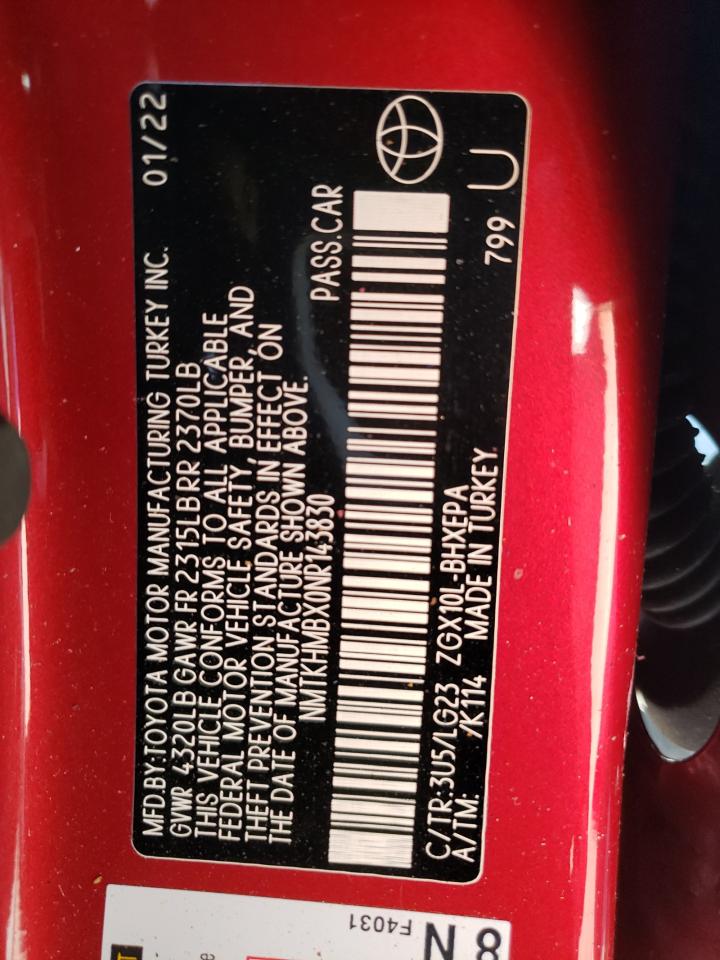 2022 TOYOTA C-HR XLE VIN:NMTKHMBX0NR143830