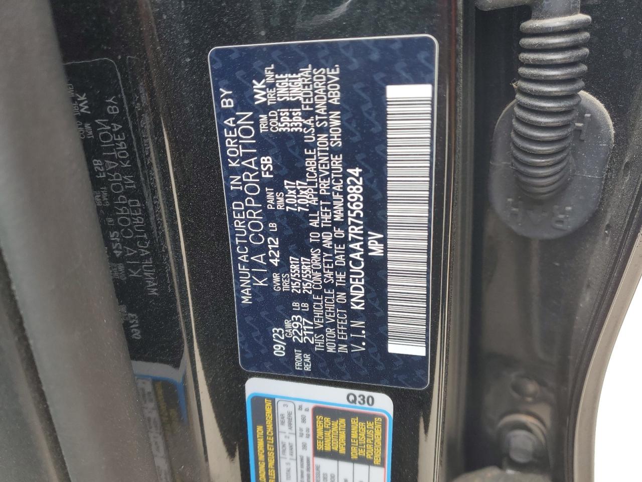 2024 KIA SELTOS S VIN:KNDEUCAA7R7569824