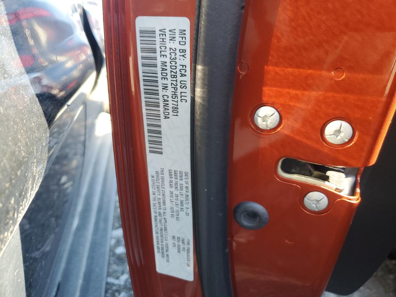 2023 DODGE CHALLENGER R/T VIN:2C3CDZBT2PH577801