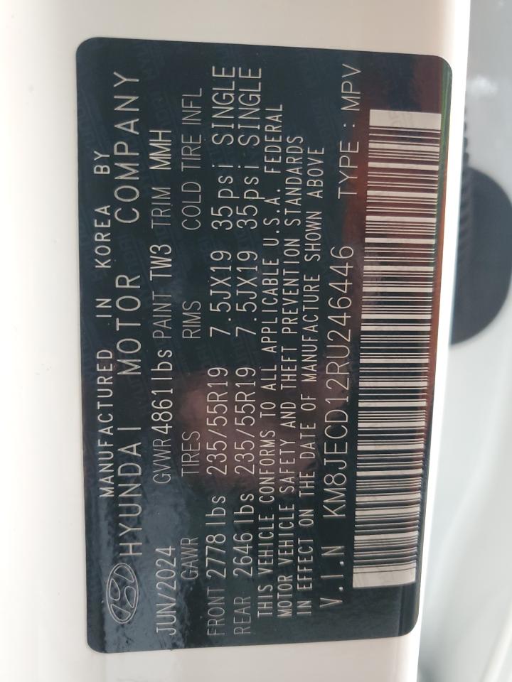 2024 HYUNDAI TUCSON LIMITED VIN:KM8JECD12RU246446