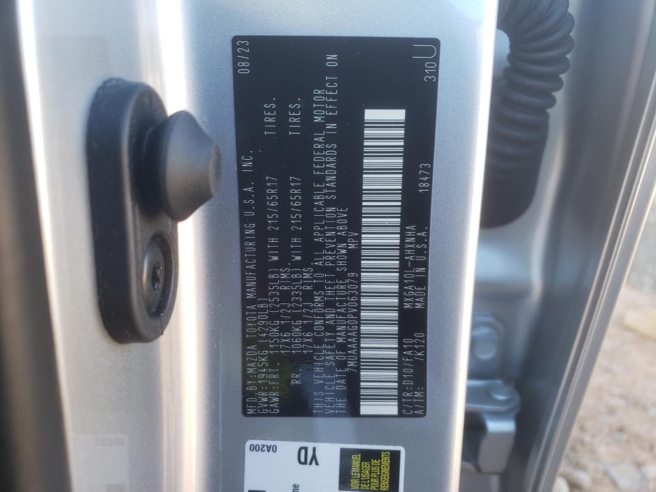 2023 TOYOTA COROLLA CROSS L VIN:7MUAAAAG0PV063079
