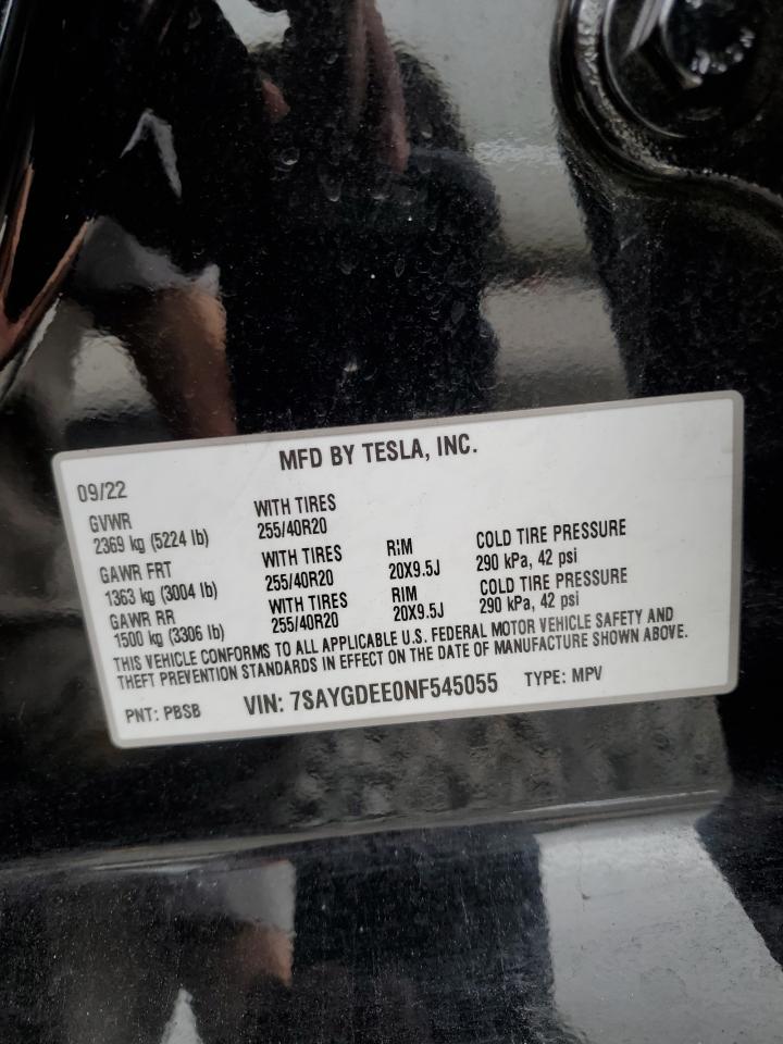 2022 TESLA MODEL Y  VIN:7SAYGDEE0NF545055
