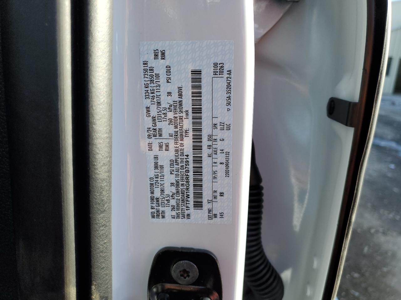 2024 FORD F150 RAPTOR VIN:1FTFW1RG8RFB75914