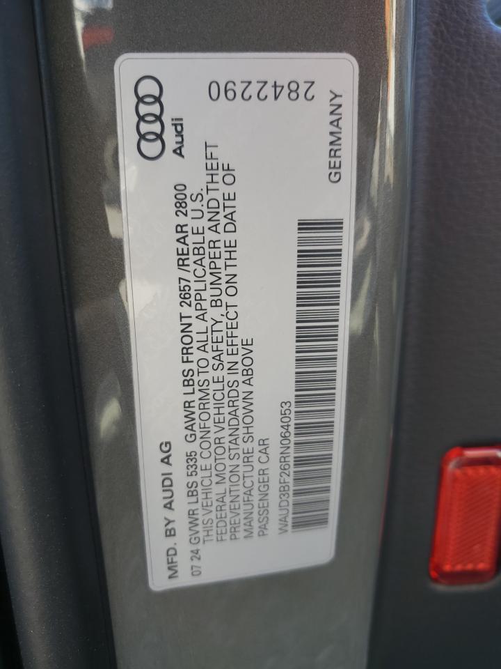 2024 AUDI A6 PREMIUM VIN:WAUD3BF26RN064053