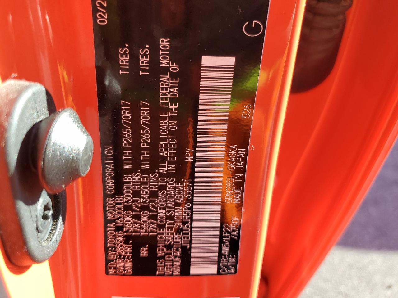 2023 TOYOTA 4RUNNER SE VIN:JTELU5JR5P6135571