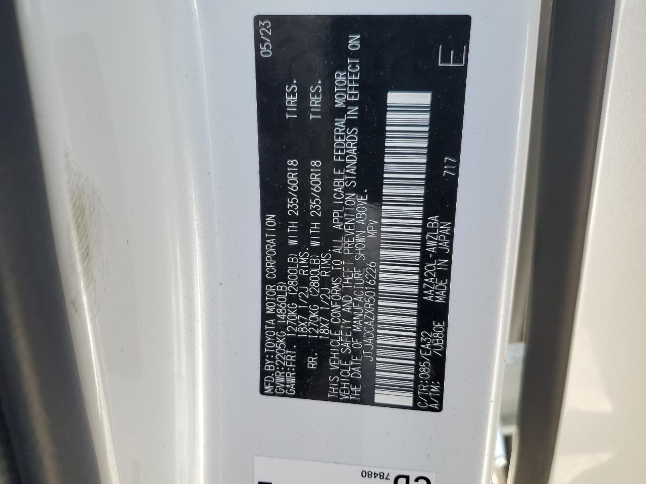 2024 LEXUS NX 250 BASE VIN:JTJADCAZXR5016226