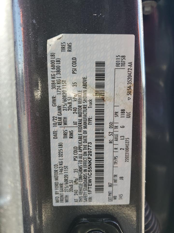 2022 FORD F150 SUPERCREW VIN:1FTEW1C55NKF20773