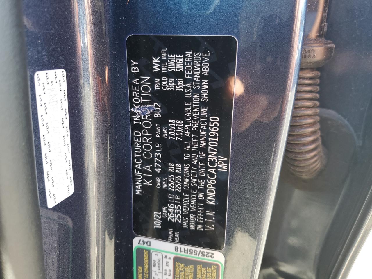 2022 KIA SPORTAGE S VIN:KNDP6CAC3N7019650