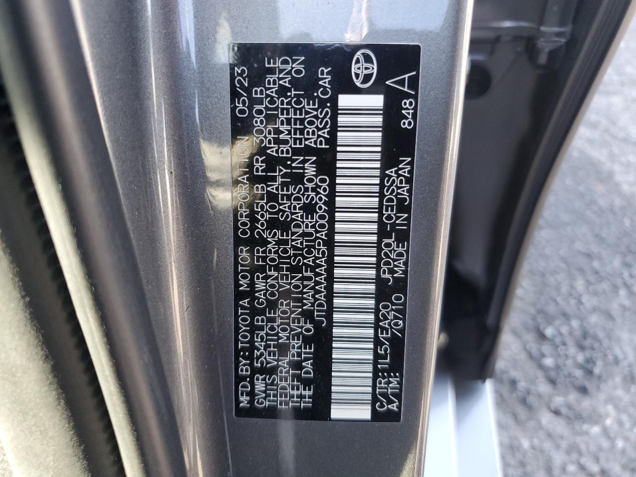 2023 TOYOTA MIRAI XLE VIN:JTDAAAAA5PA009960