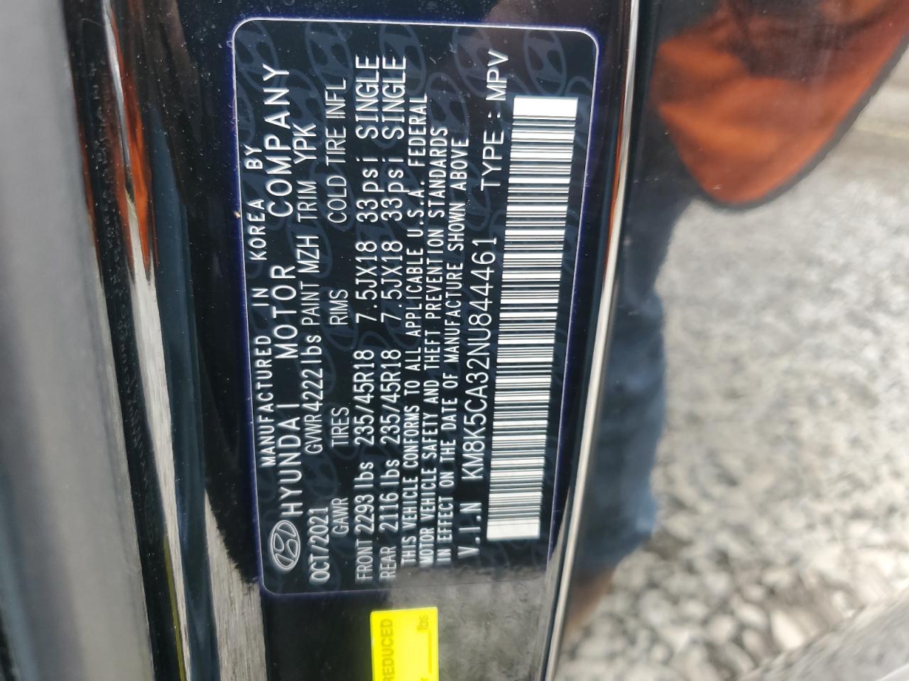 2022 HYUNDAI KONA LIMITED VIN:KM8K5CA32NU844461