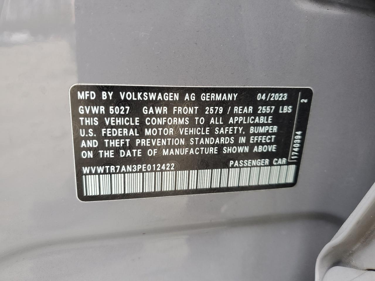 2023 VOLKSWAGEN ARTEON SEL PREMIUM R-LINE VIN:WVWTR7AN3PE012422